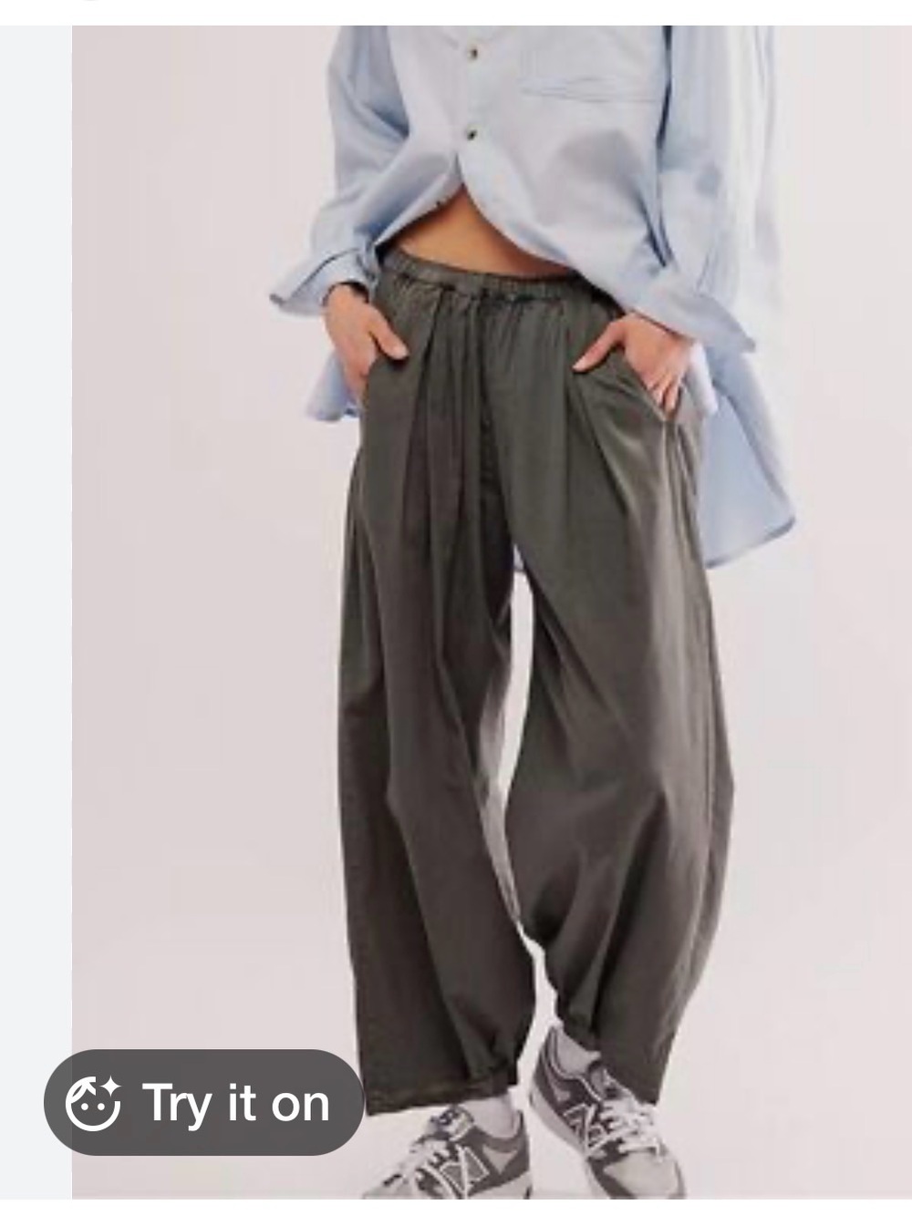 Free People To the Sky Charcoal Gray Wide-Leg Drawstring Pants